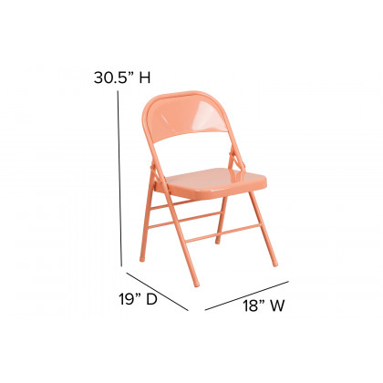 BLNK HERCULES COLORBURST Series Metal Triple Braced and Double Hinged Folding Chair - Sedona Coral