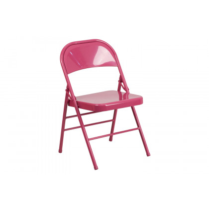 BLNK HERCULES COLORBURST Series Metal Triple Braced and Double Hinged Folding Chair - Shockingly Fuchsia