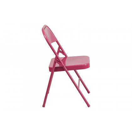 BLNK HERCULES COLORBURST Series Metal Triple Braced and Double Hinged Folding Chair - Shockingly Fuchsia