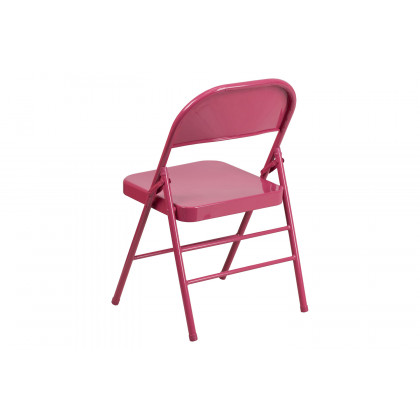 BLNK HERCULES COLORBURST Series Metal Triple Braced and Double Hinged Folding Chair - Shockingly Fuchsia