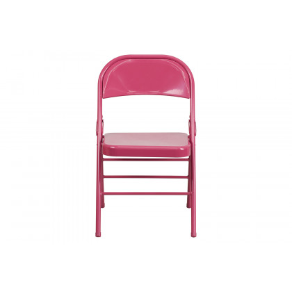BLNK HERCULES COLORBURST Series Metal Triple Braced and Double Hinged Folding Chair - Shockingly Fuchsia