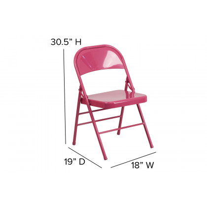 BLNK HERCULES COLORBURST Series Metal Triple Braced and Double Hinged Folding Chair - Shockingly Fuchsia