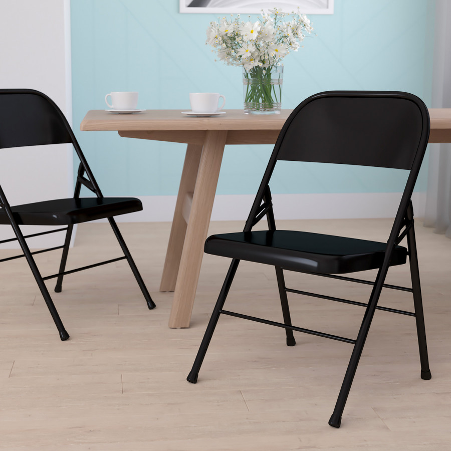 BLNK HERCULES Series Triple Braced and Double Hinged Metal Folding Chair - Black