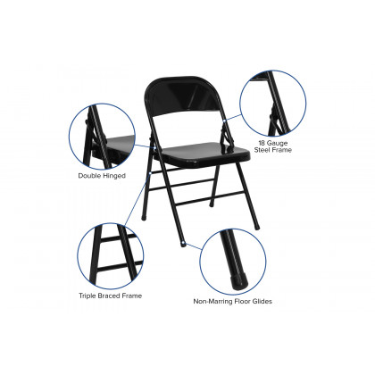 BLNK HERCULES Series Triple Braced and Double Hinged Metal Folding Chair - Black