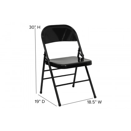 BLNK HERCULES Series Triple Braced and Double Hinged Metal Folding Chair - Black