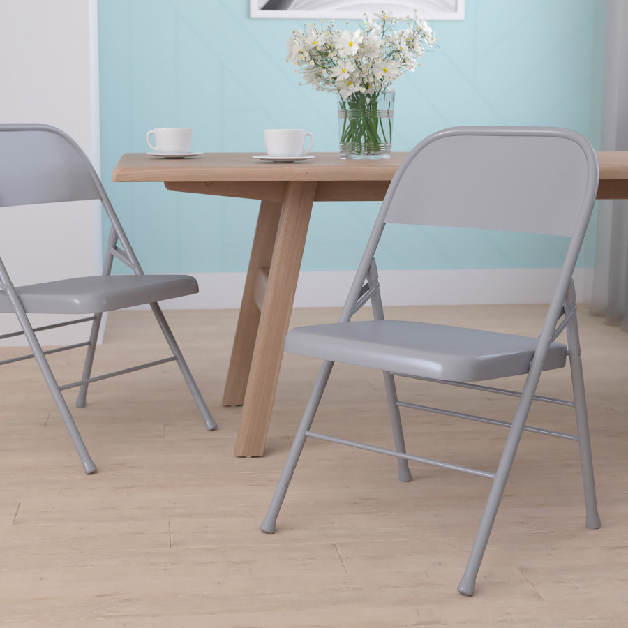BLNK HERCULES Series Triple Braced and Double Hinged Metal Folding Chair - Gray