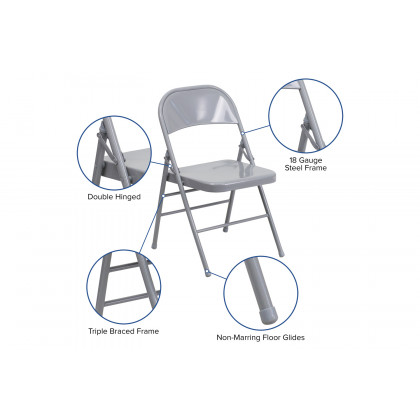 BLNK HERCULES Series Triple Braced and Double Hinged Metal Folding Chair - Gray