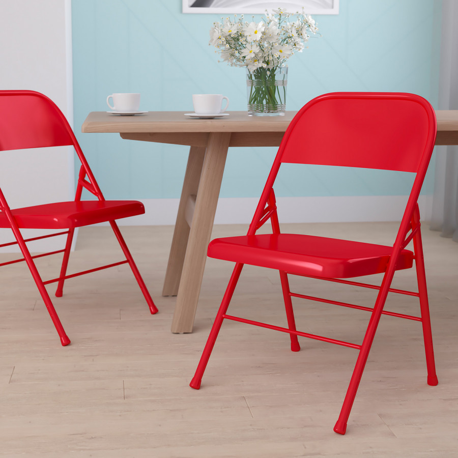 BLNK HERCULES Series Triple Braced and Double Hinged Metal Folding Chair - Red