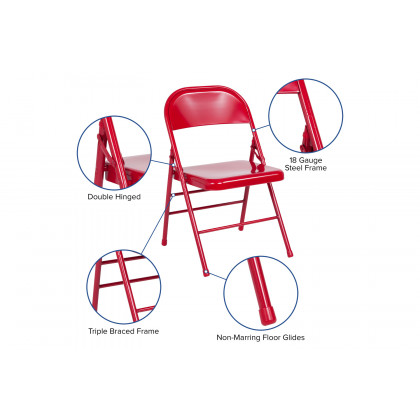 BLNK HERCULES Series Triple Braced and Double Hinged Metal Folding Chair - Red