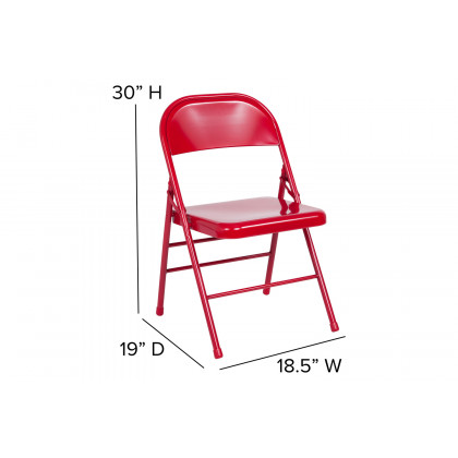 BLNK HERCULES Series Triple Braced and Double Hinged Metal Folding Chair - Red