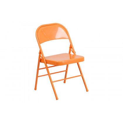 BLNK HERCULES COLORBURST Series Metal Triple Braced and Double Hinged Folding Chair - Orange Marmalade