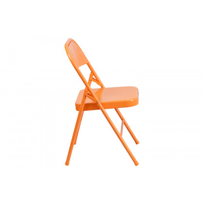 BLNK HERCULES COLORBURST Series Metal Triple Braced and Double Hinged Folding Chair - Orange Marmalade