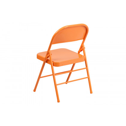 BLNK HERCULES COLORBURST Series Metal Triple Braced and Double Hinged Folding Chair - Orange Marmalade