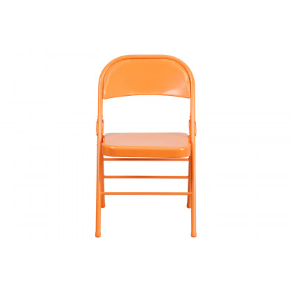 BLNK HERCULES COLORBURST Series Metal Triple Braced and Double Hinged Folding Chair - Orange Marmalade