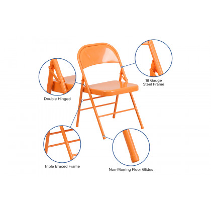 BLNK HERCULES COLORBURST Series Metal Triple Braced and Double Hinged Folding Chair - Orange Marmalade