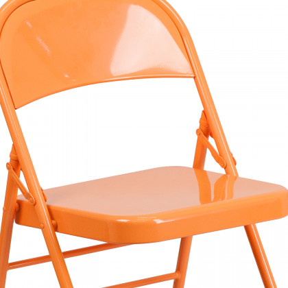 BLNK HERCULES COLORBURST Series Metal Triple Braced and Double Hinged Folding Chair - Orange Marmalade