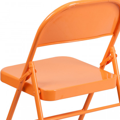BLNK HERCULES COLORBURST Series Metal Triple Braced and Double Hinged Folding Chair - Orange Marmalade