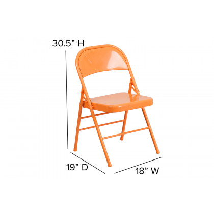 BLNK HERCULES COLORBURST Series Metal Triple Braced and Double Hinged Folding Chair - Orange Marmalade