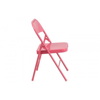 BLNK HERCULES COLORBURST Series Metal Triple Braced and Double Hinged Folding Chair - Bubblegum Pink