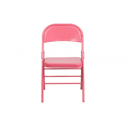 BLNK HERCULES COLORBURST Series Metal Triple Braced and Double Hinged Folding Chair - Bubblegum Pink
