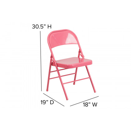 BLNK HERCULES COLORBURST Series Metal Triple Braced and Double Hinged Folding Chair - Bubblegum Pink
