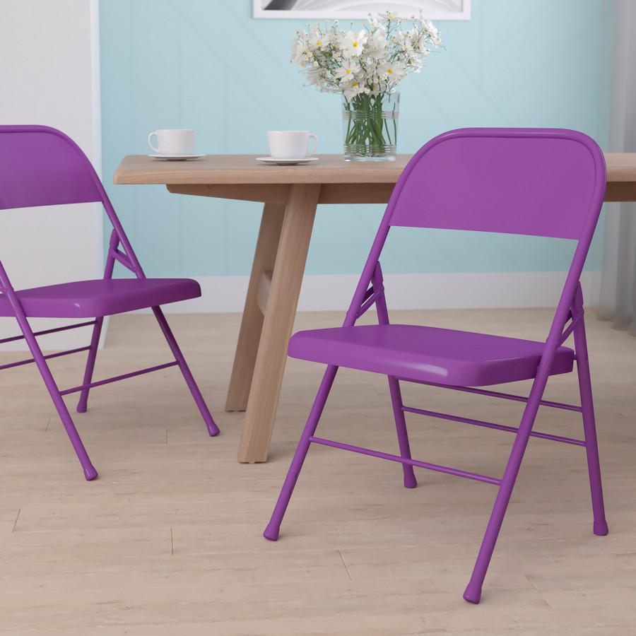 BLNK HERCULES COLORBURST Series Metal Triple Braced and Double Hinged Folding Chair - Impulsive Purple