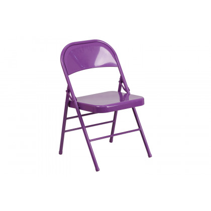 BLNK HERCULES COLORBURST Series Metal Triple Braced and Double Hinged Folding Chair - Impulsive Purple