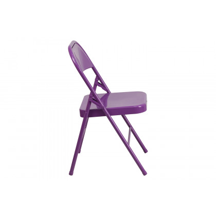 BLNK HERCULES COLORBURST Series Metal Triple Braced and Double Hinged Folding Chair - Impulsive Purple