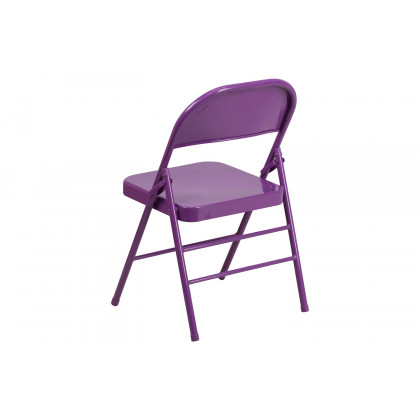 BLNK HERCULES COLORBURST Series Metal Triple Braced and Double Hinged Folding Chair - Impulsive Purple