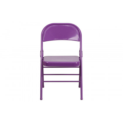 BLNK HERCULES COLORBURST Series Metal Triple Braced and Double Hinged Folding Chair - Impulsive Purple