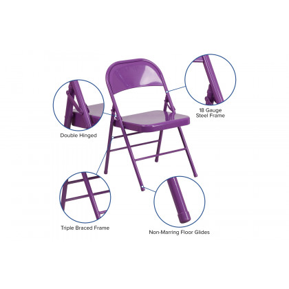 BLNK HERCULES COLORBURST Series Metal Triple Braced and Double Hinged Folding Chair - Impulsive Purple