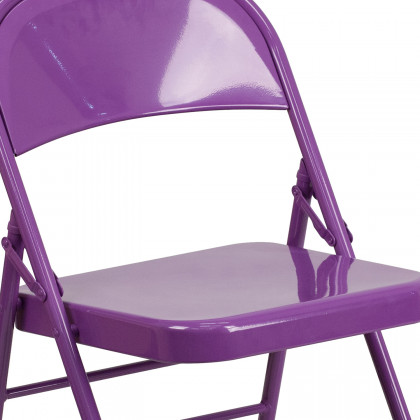 BLNK HERCULES COLORBURST Series Metal Triple Braced and Double Hinged Folding Chair - Impulsive Purple