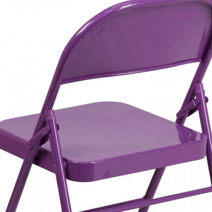 BLNK HERCULES COLORBURST Series Metal Triple Braced and Double Hinged Folding Chair - Impulsive Purple