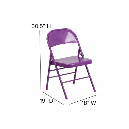 BLNK HERCULES COLORBURST Series Metal Triple Braced and Double Hinged Folding Chair - Impulsive Purple