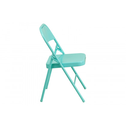 BLNK HERCULES COLORBURST Series Metal Triple Braced and Double Hinged Folding Chair - Tantalizing Teal
