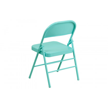 BLNK HERCULES COLORBURST Series Metal Triple Braced and Double Hinged Folding Chair - Tantalizing Teal