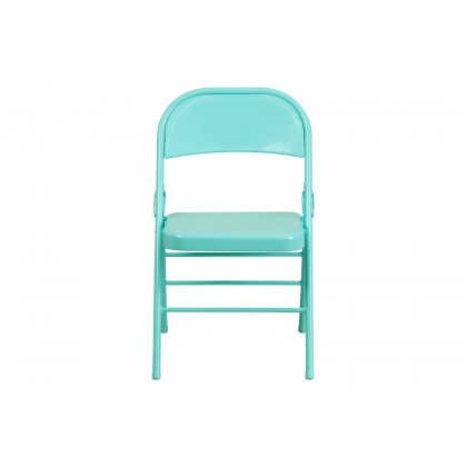BLNK HERCULES COLORBURST Series Metal Triple Braced and Double Hinged Folding Chair - Tantalizing Teal
