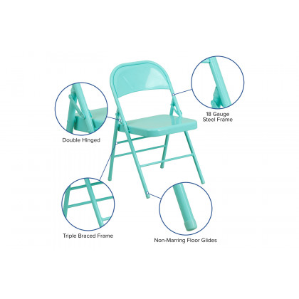 BLNK HERCULES COLORBURST Series Metal Triple Braced and Double Hinged Folding Chair - Tantalizing Teal