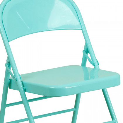 BLNK HERCULES COLORBURST Series Metal Triple Braced and Double Hinged Folding Chair - Tantalizing Teal
