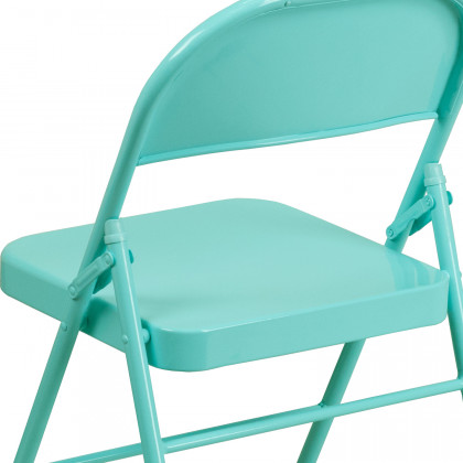 BLNK HERCULES COLORBURST Series Metal Triple Braced and Double Hinged Folding Chair - Tantalizing Teal