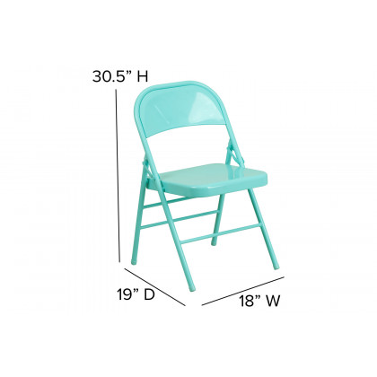 BLNK HERCULES COLORBURST Series Metal Triple Braced and Double Hinged Folding Chair - Tantalizing Teal