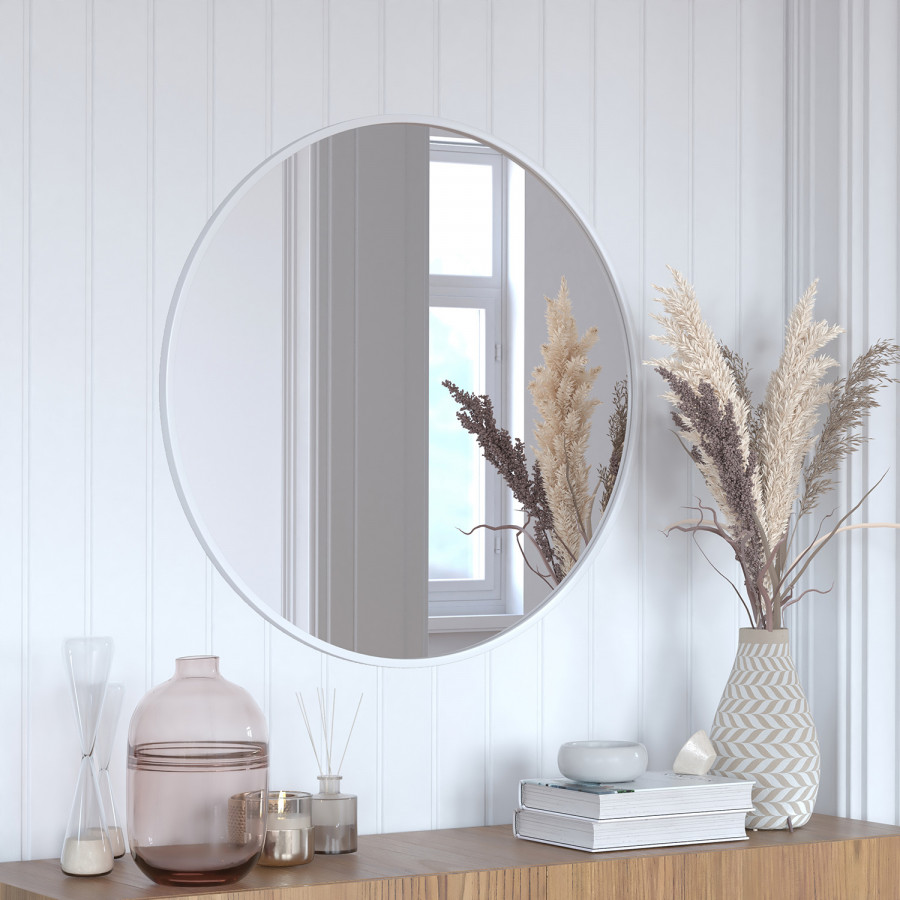 BLNK Julianne Style 2 Round Metal Framed Wall Mirror - Silver, 30"D