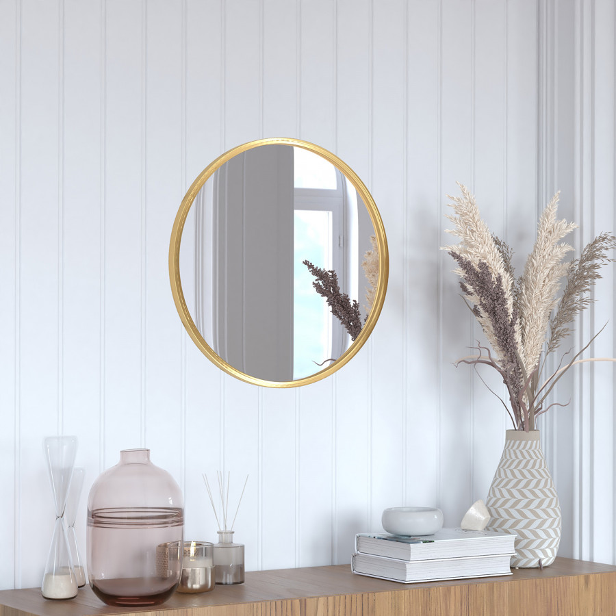 BLNK Julianne Style 2 Round Metal Framed Wall Mirror - Gold, 20"D