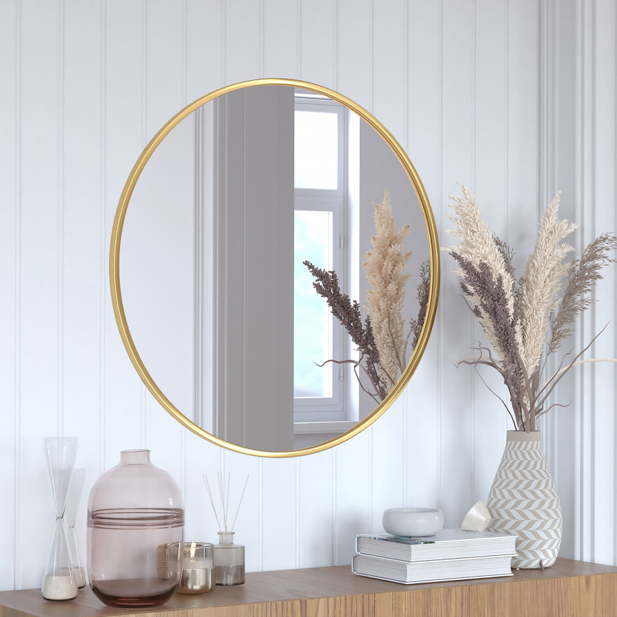 BLNK Julianne Style 2 Round Metal Framed Wall Mirror - Gold, 30"D