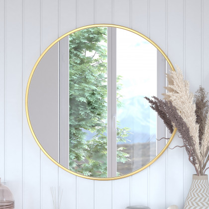 BLNK Julianne Style 2 Round Metal Framed Wall Mirror - Gold, 30"D