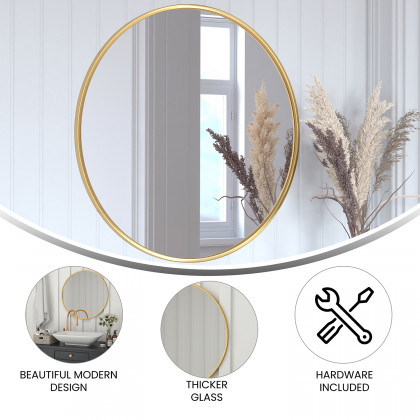 BLNK Julianne Style 2 Round Metal Framed Wall Mirror - Gold, 30"D
