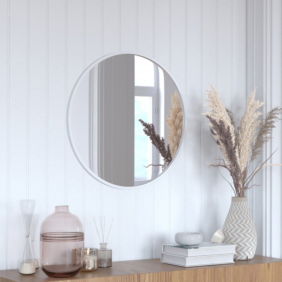 BLNK Julianne Style 2 Round Metal Framed Wall Mirror - Silver, 24"D