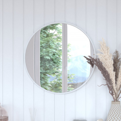 BLNK Julianne Style 2 Round Metal Framed Wall Mirror - Silver, 24"D