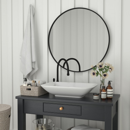 BLNK Julianne Style 2 Round Metal Framed Wall Mirror - Black, 36"D