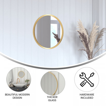 BLNK Julianne Style 2 Round Metal Framed Wall Mirror - Gold, 16"D